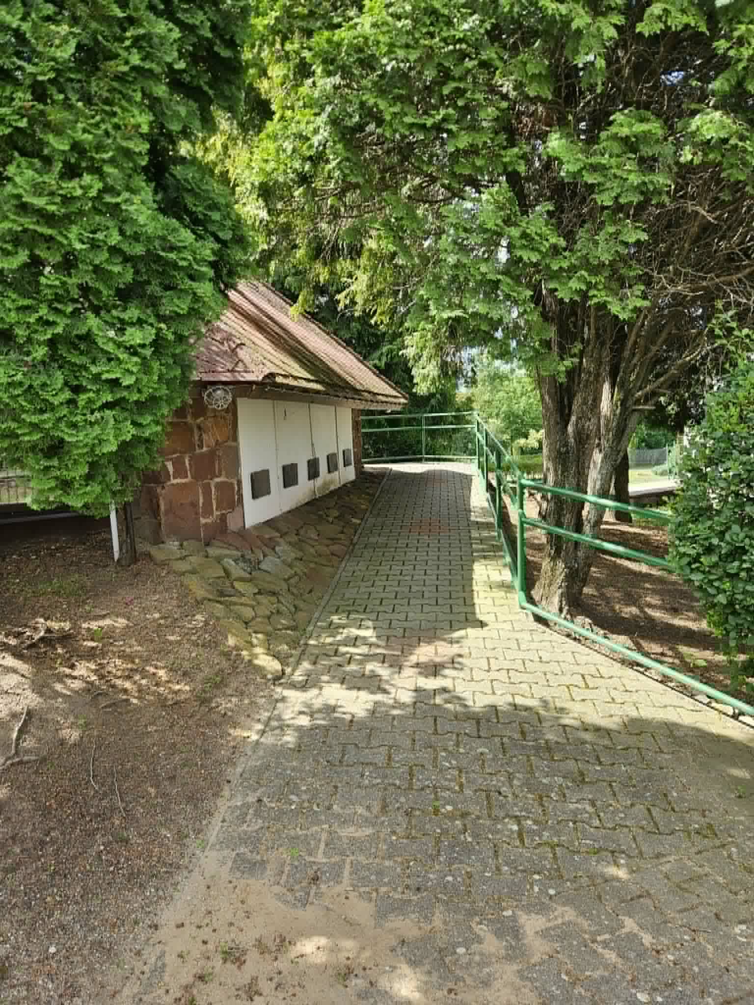 A k&eacute;pen a Balatonrendesi Ifj&uacute;s&aacute;gi T&aacute;bor egyik &eacute;p&uuml;lete l&aacute;that&oacute; f&aacute;kkal, cserj&eacute;kkel k&ouml;r&uuml;lvett s&eacute;t&aacute;nyon